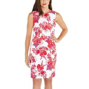 Mario Serrani Italy White Pink Floral Sleeveless Sheath Dress